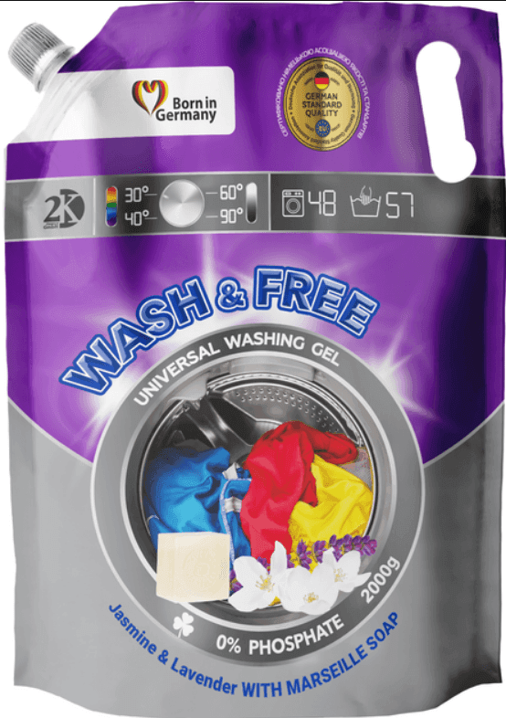 WASH FREE ГЕЛЬ ДЛЯ ПРАННЯ УНІВЕРСАЛЬНИЙ ЖАСМИН ТА ЛАВАНДА З МАРСЕЛЬСЬКИМ МИЛОМ 2000Г