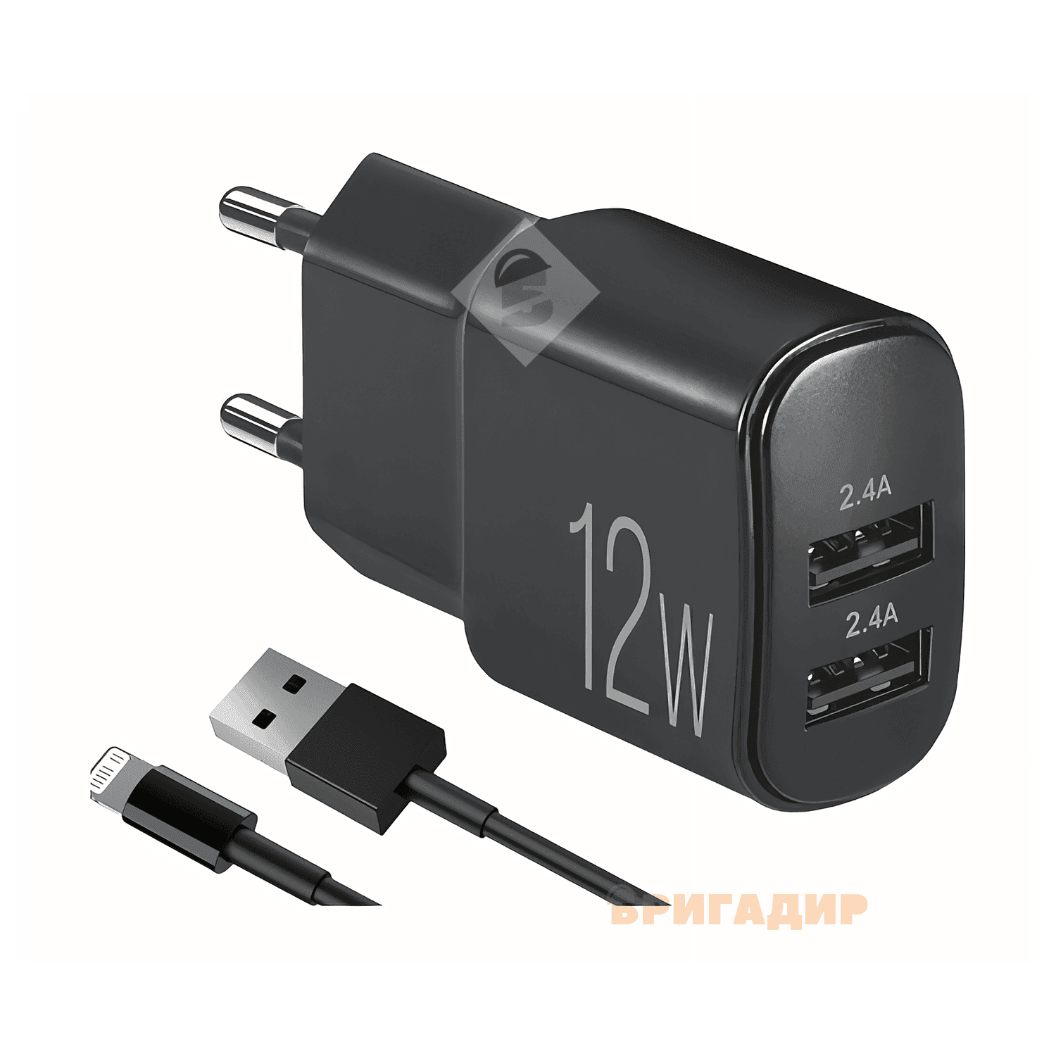 Мережевий зарядний пристрій Brevia ePower 12W 2XUSB-A+Cable USB-A to Lightning 1m