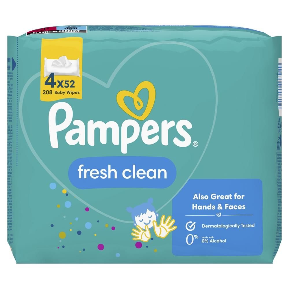 77949 PAMPERS Дитячі вологі серветки Fresh Clean 4х52 ПрепакКороб 4х52шт