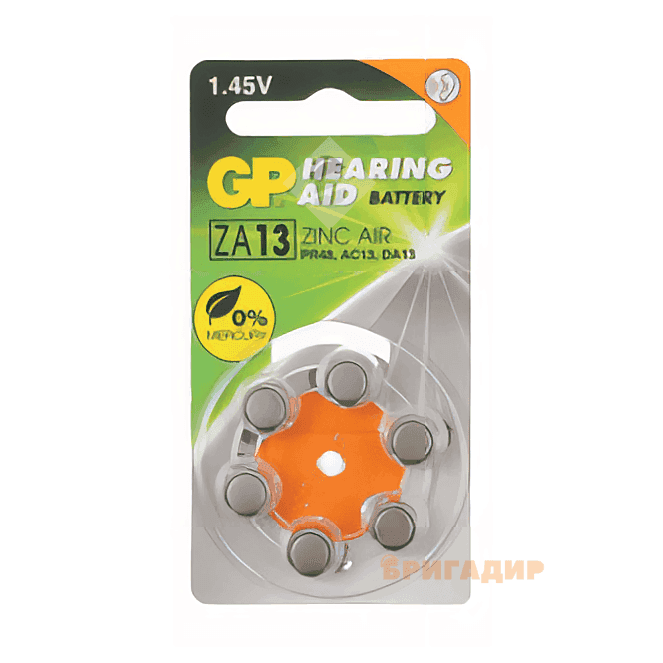 Батарейка GP Zinc Air Button Cell 1.45V ZA13-D6 для слухового апарату