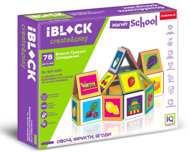 Конструктор магніт.  IBLOCK арт. PL-921-242 (18шт) 78дет.,короб. 36,5 * 27 * 6см