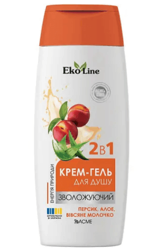 Крем-гель для душу 2в1 ACME «EkoLine» BODY зволожуючий, Персик – Алое – Вівсяне молочко, 250 мл