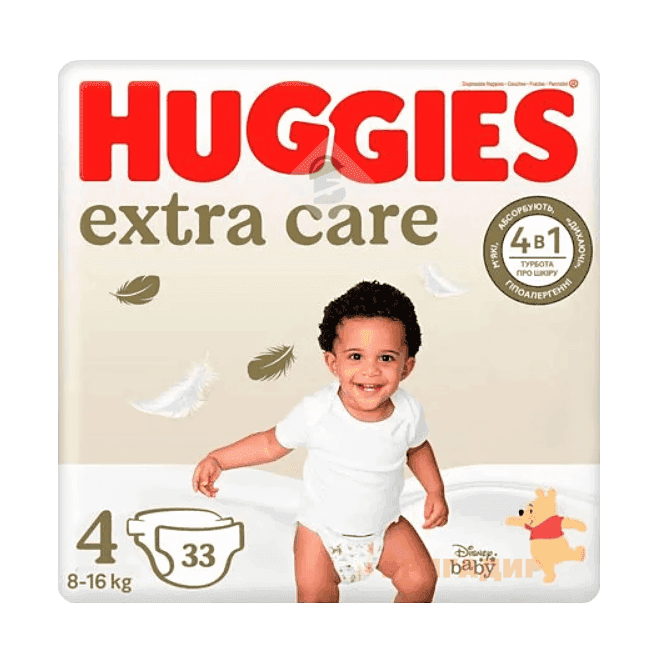 Huggies Extra Care підгузники дитячі 4 (8-16кг) 33шт