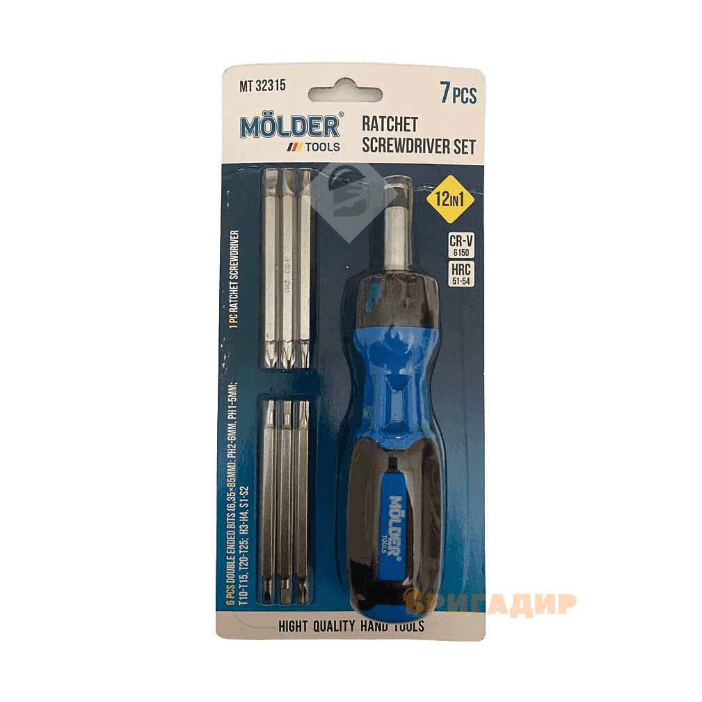 Викрутка реверсивна з комплектом насадок MOLDER 12 в1 32315