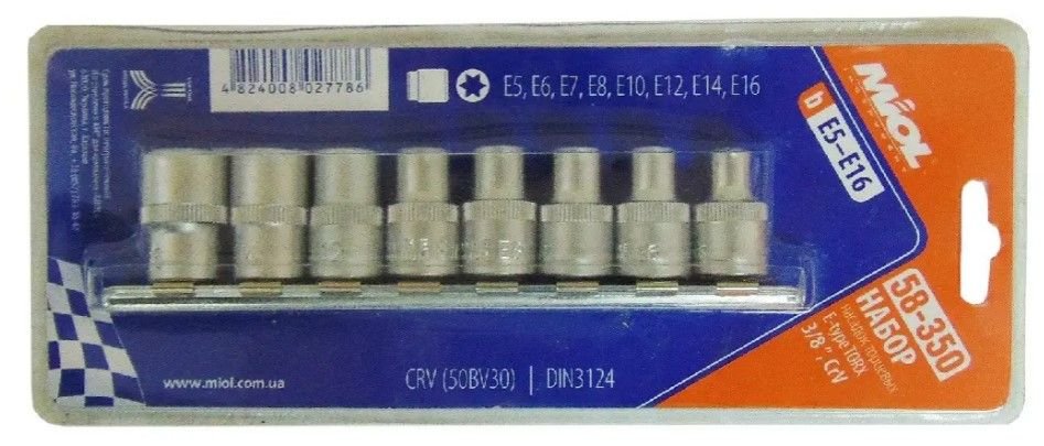Набір головок TORX CRV 3/8 8шт MIOL 58-350
