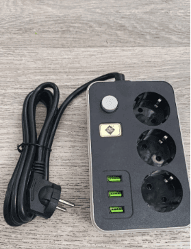 Мереж фільтр 3 розетки,3xUSB ,2м з кнопкою