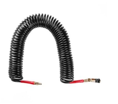 Шланг BLACK M-Flex 8х12мм, 15м спіральний поліуретановий з поворотним шарніром, латунними швидкорозємними зєднаннями STORM INTERTOOL PT-1797