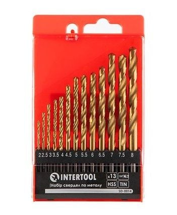 Набір свердел по металу DIN338 HSS 13шт (2-8мм), покриття Ti INTERTOOL SD-0014