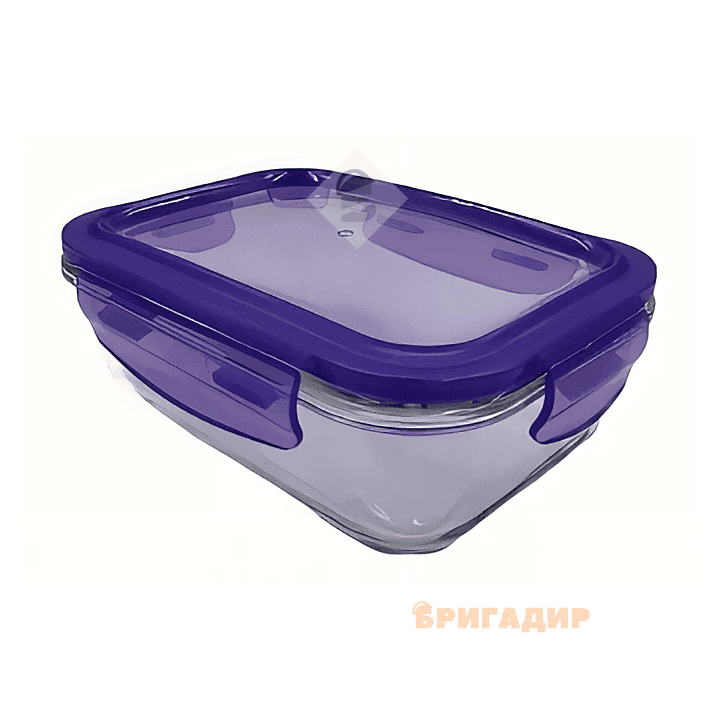 VT-8363 Харчовий контейнер скляний з прозорою пластиковою кришкою прямокутний VITTORA 630мл