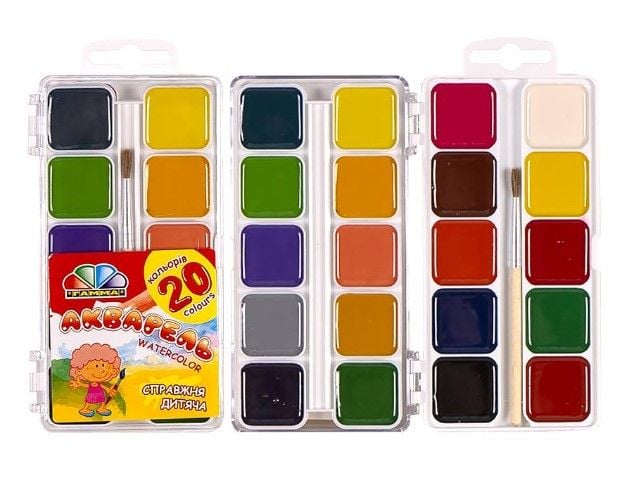 Акварель 20 кольорів "Захоплення" пластик "Гамма" 13,5 * 7,5 см