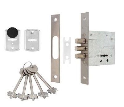 Замок сувальдний HISAR SR-500 (1082) NP+зустр.планка+накладка