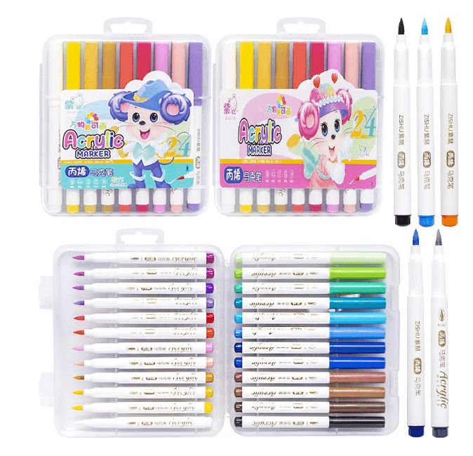 Маркер акриловий-пензлик  24 кольори 257-24 у пластиковому боксі.