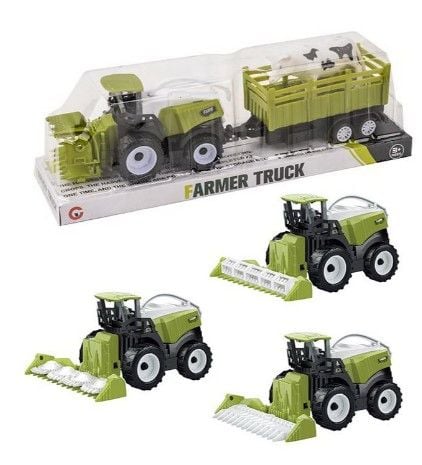 Комбайн арт 9975-2B (288шт/2) з причепом, у комплекті 1 фігурка тварини, 3 вида мікс, у слюді 26*7*8см