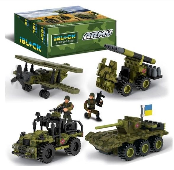 Конструктор IBLOCK арт. PL-921-425 (48шт/6) 6 диспл. по 8шт  Армія, 83-140дет., 4вида, р-р уп-ки 22*4,5*14см, р-р дисп.бокс. 44,2*19,5*14,5см /ціна за шт/