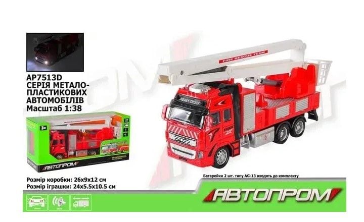 Машина мет. АВТОПРОМ арт. AP7513D (48шт/2)  1:38, пожежна охорона, батар., світ.,звук,короб.25,5 * 12 * 9см