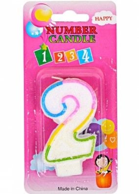 Свічка-цифра кольорова 10-111 з блисківками "2"