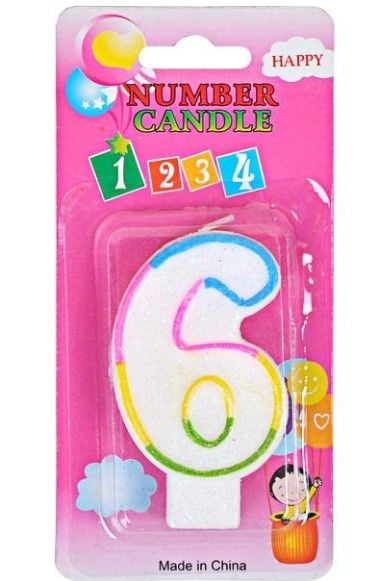 Свічка-цифра кольорова 10-115 з блисківками "6"