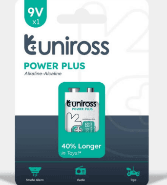 Батарейка Uniross лужна Power Plus Alkaline 6LR61 9V-PK1 блістер 1 шт в упаковці