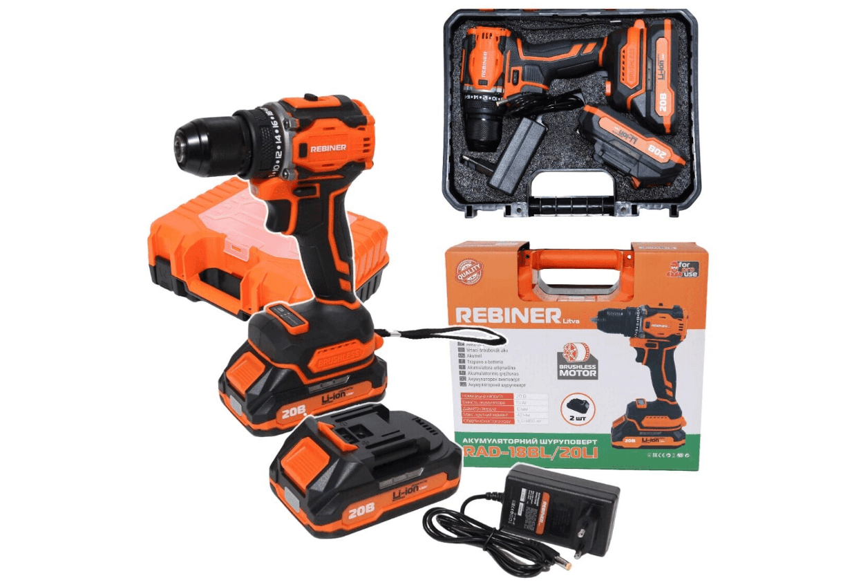 Акумуляторний шуруповерт REBINER RAD-18BL/20Li