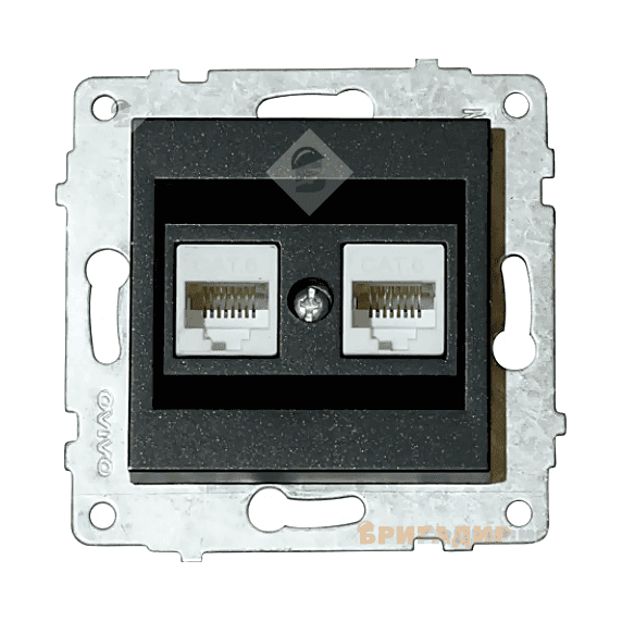 Механізм розетки комп'ютерної двійної (CAT6) Granoчорн. Металік/12/60