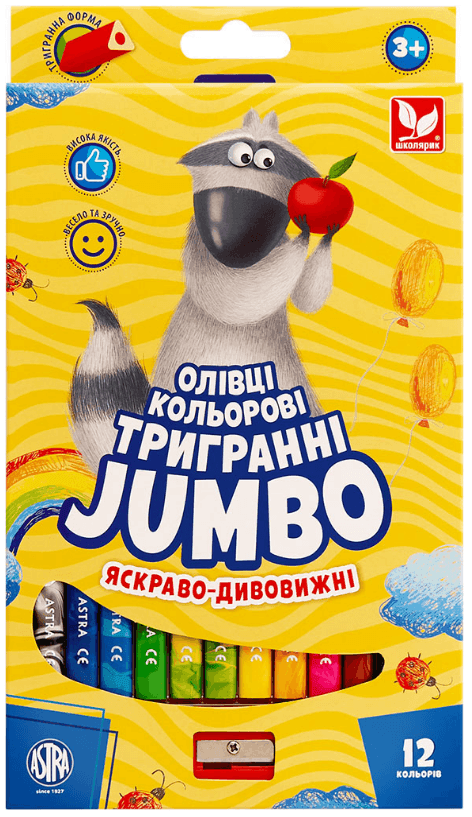 Кольорові олівці JUMBO, з чинкою 12 кольорів