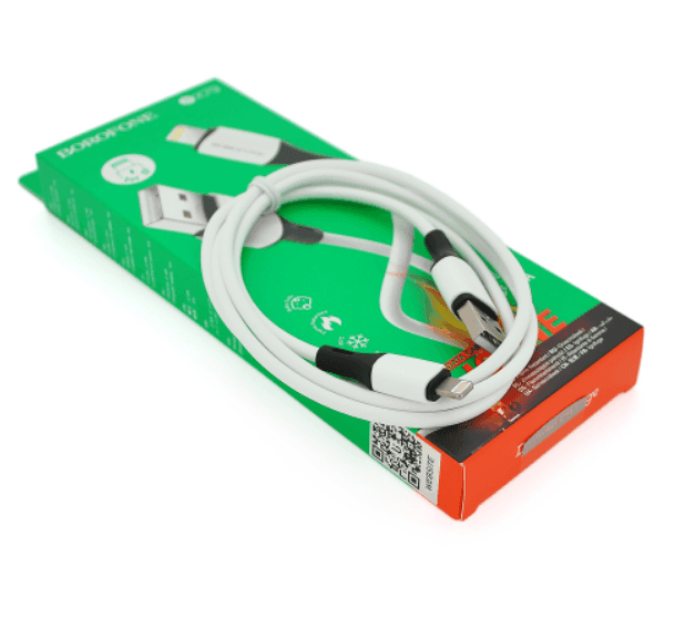 Кабель iPhone Borofone BX79,Selicone (HQ& silk),2.4A,білий,1м,(кор.)(28)