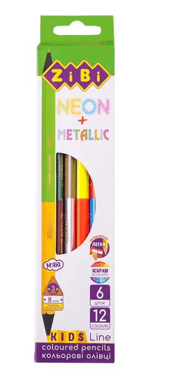 Олівці кольорові Double Neon+Metallic, 6 шт. (12 кол.), KIDS LINE