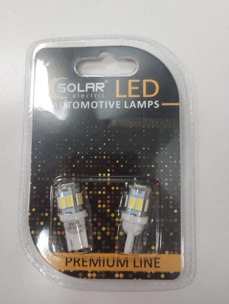 Sl 1336 LED SOLAR 12V T10 W2.1*9.5d 9 SMD 5730 white  блістер 2 шт