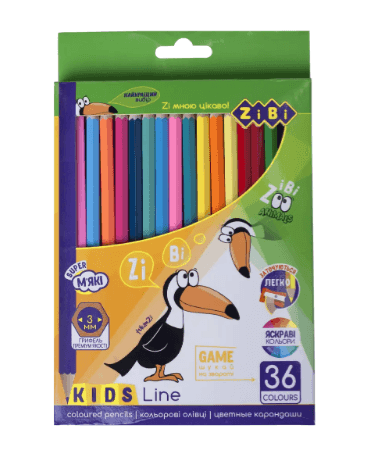 Кольорові олівці, 36 кольорів, KIDS LINE