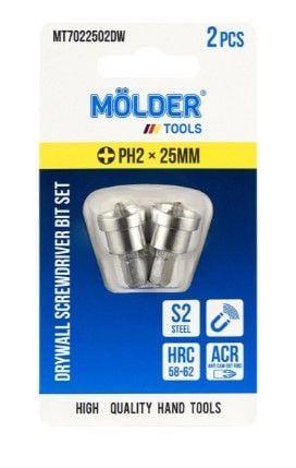 Набір біт з обмежувачем для гіпсокартону MOLDER, PH2x25мм,2 шт в блістері