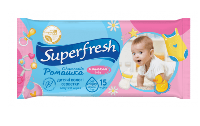 Superfresh Серветка волога Baby chamomile15шт.