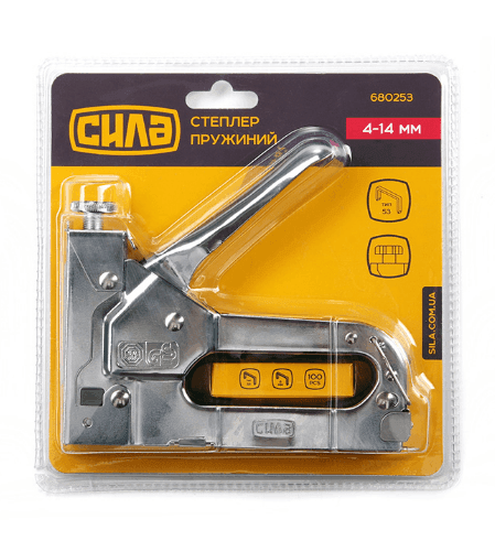 Степлер Сила пружинний для скоби 4-14 мм сталевий корпус,  регулювання удару колесом 680253