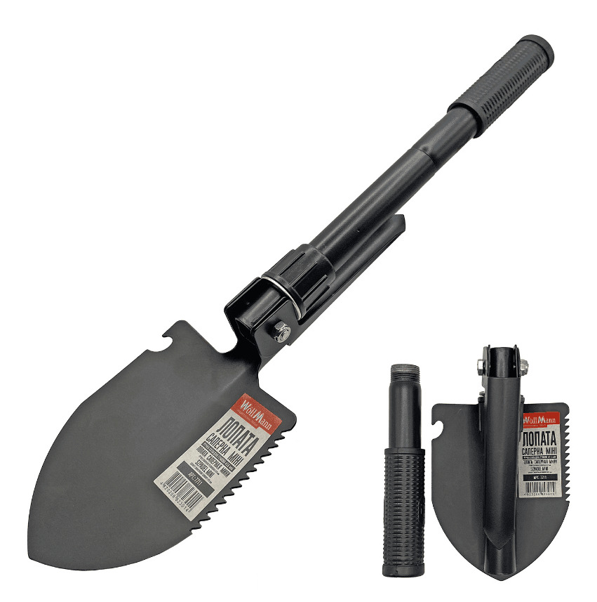 ЛОПАТА МІНІ САПЕРНА СКЛАДНА ТРИКУТНА РУЧКА 415ММ FIBERGLASS ЗІБРАНА WOFFMAN PROFESSIONAL TOOLS