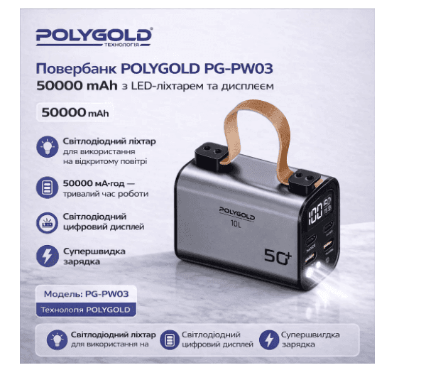 Повербанк Polygold PG-PW03 50000 mAh 100W Super Fast Charge