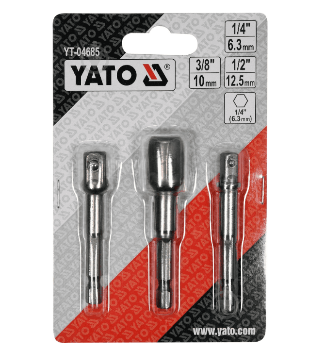 YT 04685 Тримачі-адаптери торцевих головок YATO  1/4''-1/4'',3/8, 1/2'',3 шт