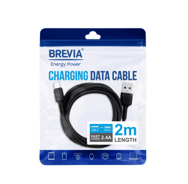 Кабель BREVIA USB to Type-C 2m, black, ZIP