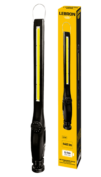 LED ліхтар для робочих зон LEBRON L-HL-11188, ABS+PC, 3.5W, 10000K, Li-ion 1200mAh, шнур Type-C/USB 15-15-97