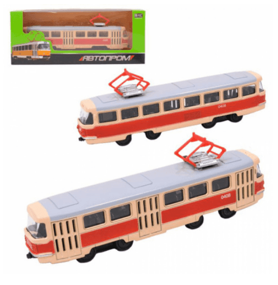 Трамвай металл 6411A (96шт/4) "АВТОПРОМ",1:54, в кор. 19,5*5,5*8см 6411