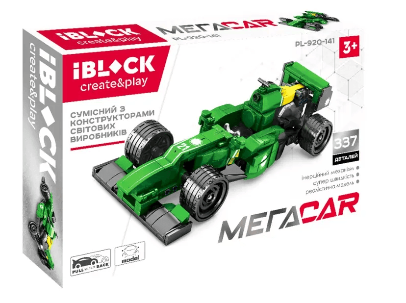 Конструктор IBLOCK PL-920-141 (18шт / 2) 337дет., МЕГАCAR, в зібр.кор 42,5 * 26 * 6,8см