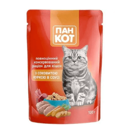 Пан Кіт Корм Вологий для котів Курка в соусі 100г