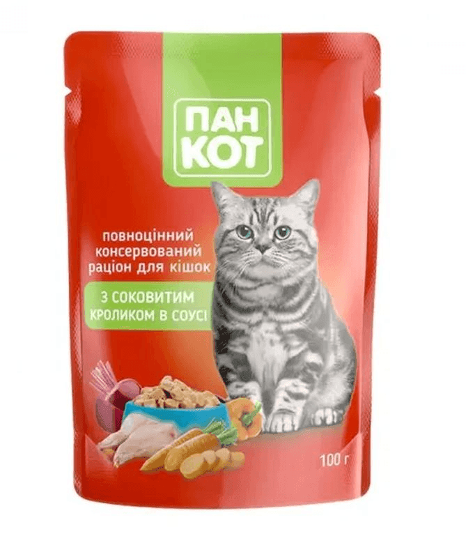 Пан Кіт Корм Вологий для котів Кролик в соусі 100г