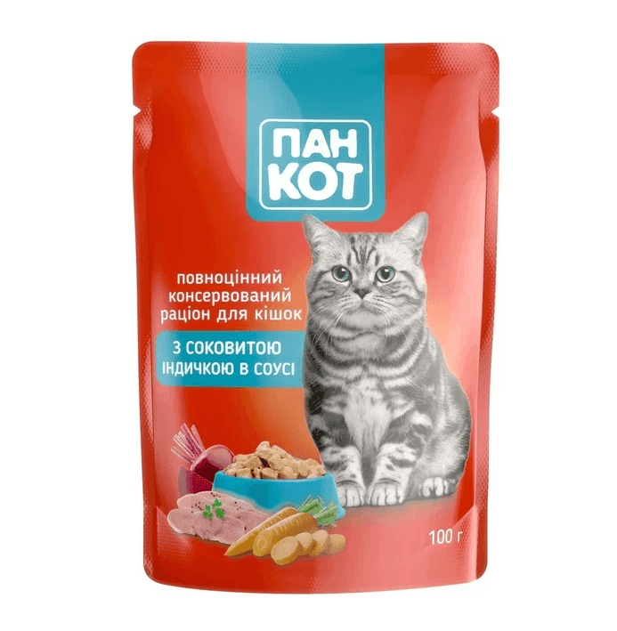 Пан Кіт Корм Вологий для котів Індичка в соусі 100г