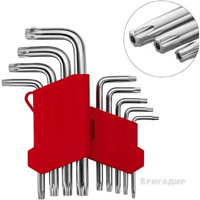 Набірк торксів 9шт Intertool малі з отвором 0604