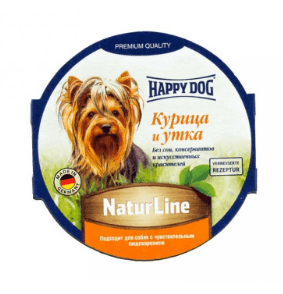 HappyDog 85g Schale NaturLine НuhnEnte консерв.корм у вигляді паштету для собак з куркою та качкою