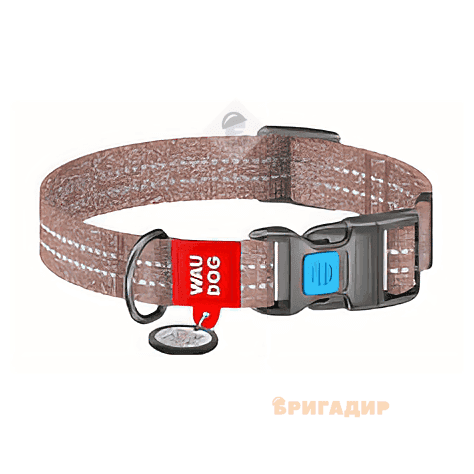 02886 Нашийник WAUDOG Re-cotton з QR пасп., відн. бавовна, плас. пряж.(ш.20мм, д.24-40см) коричневий