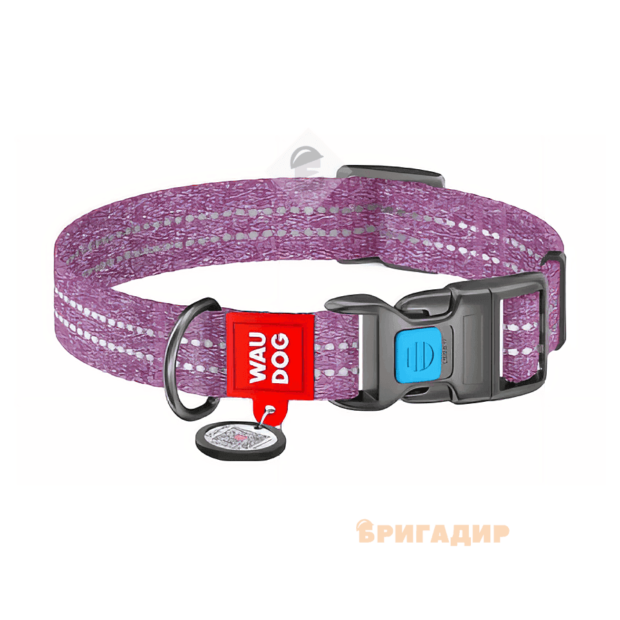 02889 Нашийник WAUDOG Re-cotton з QR пасп., відн. бавовна, плас. пряж.(ш.20мм, д.24-40см) фіолетовий
