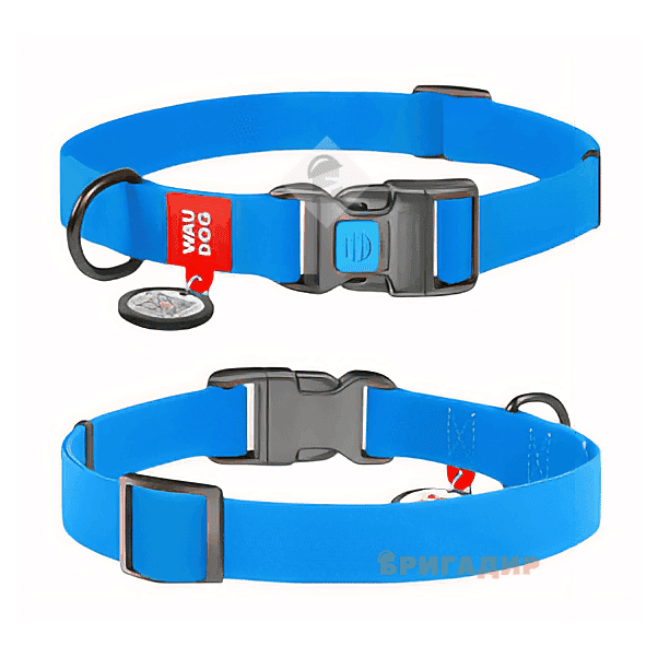 27722 Нашийник WAUDOG Waterproof, водостійкий, пластик. пряжка (шир.25 мм, довж. 31-49 см) блакитний