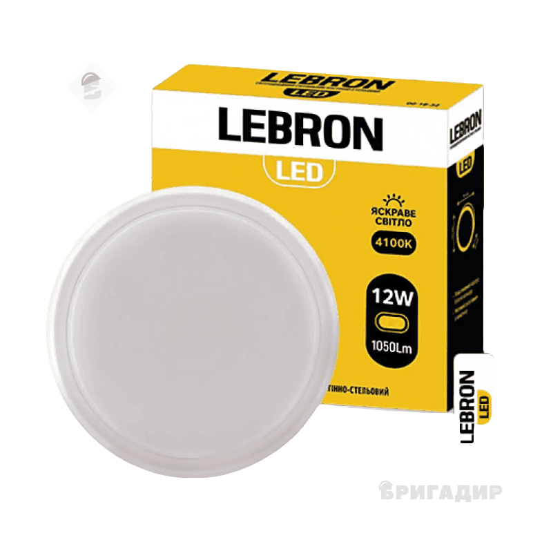 LED світильник LEBRON L-WLR-S, 12W, круг, 4100K, 1050Lm, ІР65, СВЧ ДР, в темряві 15-37-31