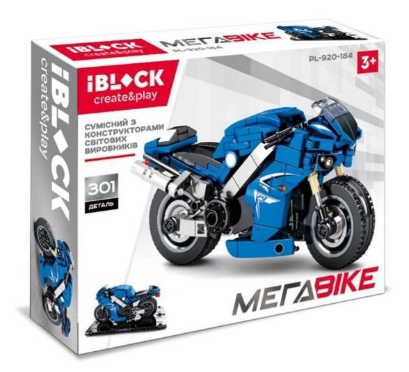 Конструктор IBLOCK PL-920-184 (36шт/2) МЕГАBIKE, 301дет., в зібран.кор 28*5,5*21см PL-920-184