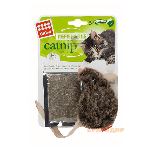 75300 Іграшка для котів Мишка з котячої м'ятою GiGwi Catnip, штучне хутро, котяча м'ята, 10 см